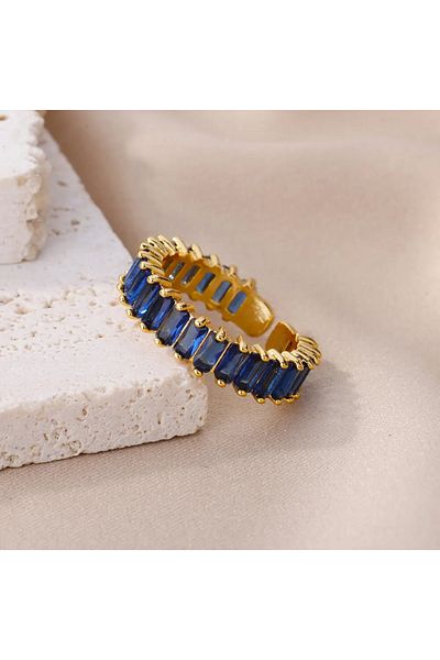 Eva Grace Zahra ring, gold, stainless steel, with blue stones, adjustable