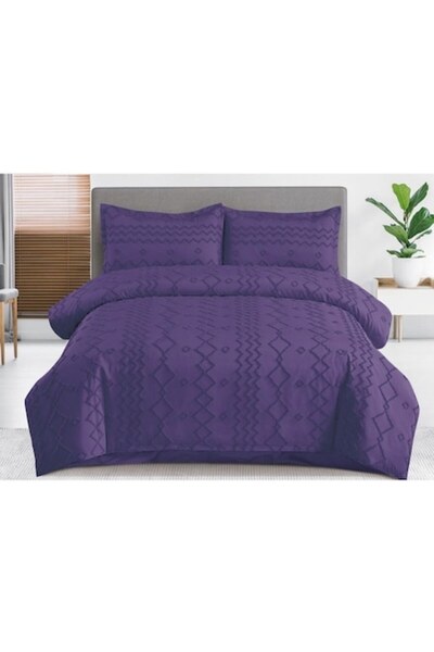 OEM Lenjerie de pat, Grofat M5, Uni, 4 piese, 2 persoane, 230x250cm, Mov