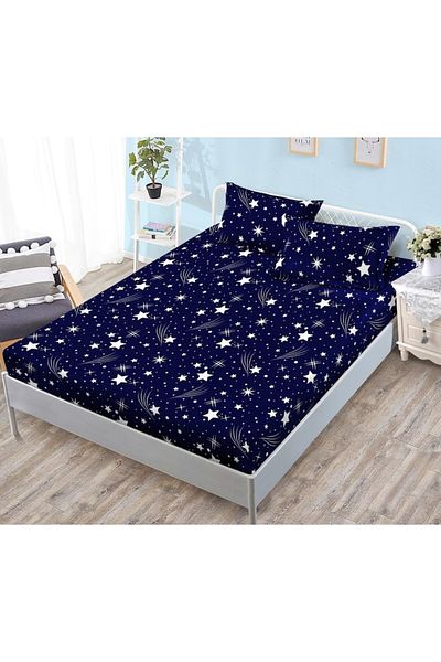OEM Set Husa de pat din finet, 3 piese Elegant Home, 2 fete de perna, pentru pat 180x200cm, albastru inc