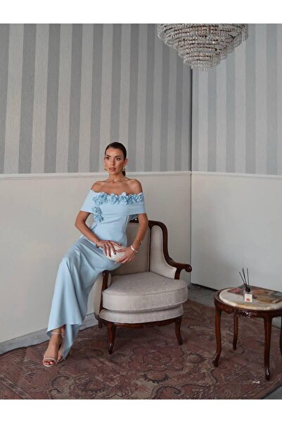 conconmoda Rina Tasarım Çiçek Detay Uzun Elbise