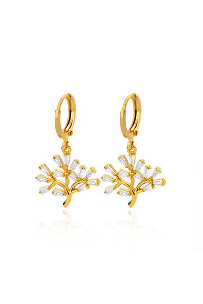 Eva Grace Willa earrings, gold, made of stainless steel, decorated with zirconia, in the shape of a tree