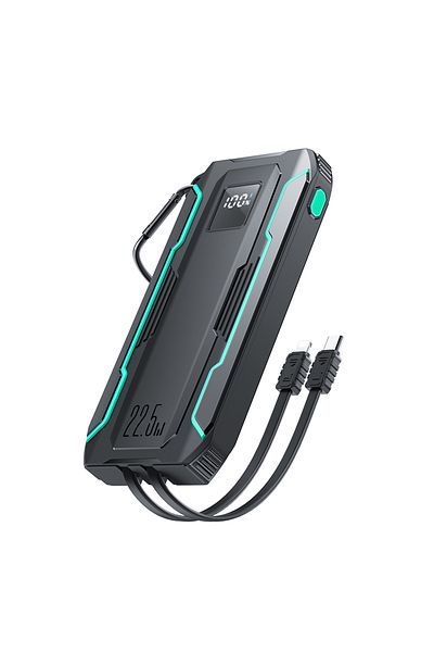 Joyroom Powerbank terenowy Outdoor 10000mAh z wbudowanymi kablami USB-C i Lightning czarny