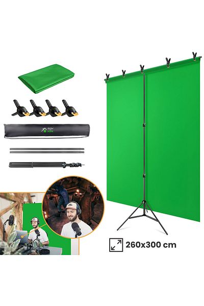 GlowforHome Chroma Key GlowforHome Green Background Kit, Roll Up, 260x300cm, stand, clamps, bag, black
