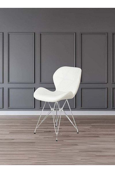 Taimi White Ergonomic PU Leather Upholstered Chair with Metal Legs for Modern Living Spaces