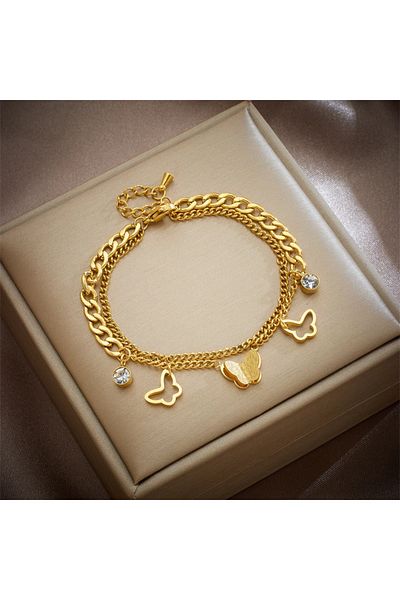 Eva Grace Laura bracelet, gold, stainless steel, with butterfly pattern
