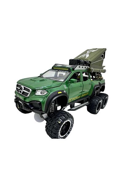 JPT Macheta Mercedes Pickup 6x6 1/24 replica metal cu sunet, lumini, verde