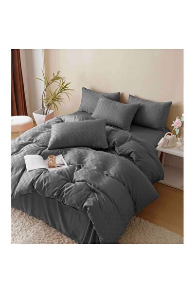 JOJO HOME Double Bed Linen Set, Jacquard, Jojo Home, Uni, 6 Pieces, Grey