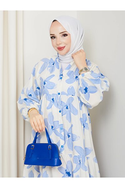 Moda Echer Large Flower Pattern Viscose Dress