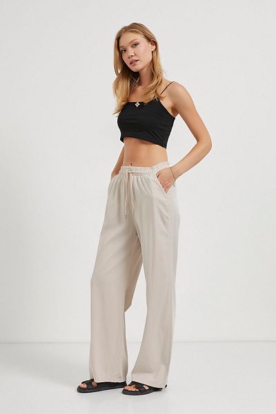 Arma Life Women's Elastic Waist Wide Leg Cream Palazzo Trousers