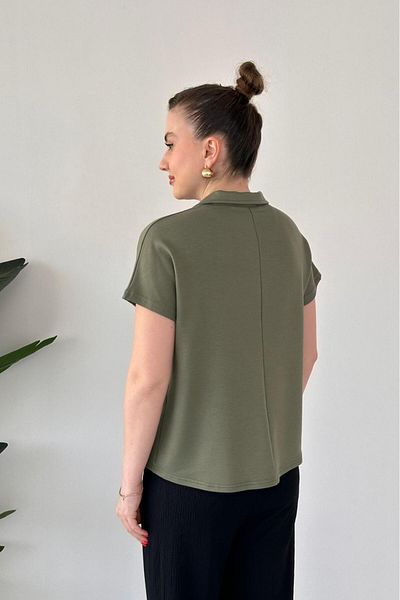 MaziButik Modal Polo Blouse Khaki