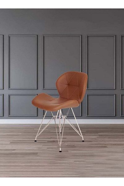 Taimi Brown Ergonomic PU Leather Upholstered Chair with Metal Legs for Modern Living Spaces