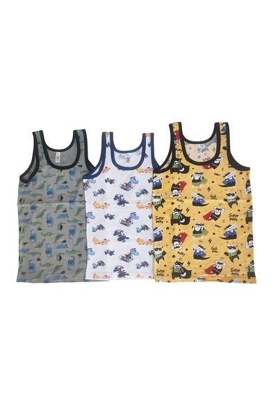 Panda Crew Neck Boys Printed Patterned Singlet 3-Piece