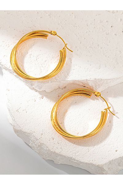 Eva Grace Loreen earrings, round, gold, stainless steel, with twisted pattern
