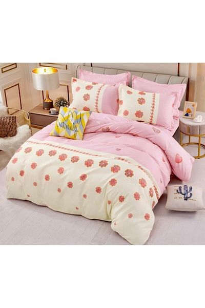 JOJO HOME Bed linen JOJO HOME, 4 pieces, single person, floral print pink, 155x230cm, Finet, Pink-Cream