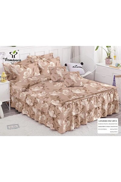 OEM Double Bed Linen with Ruffles, Spring, Bone With Flowers, 6 Pieces, 2 Persons, Finet, 200x230cm