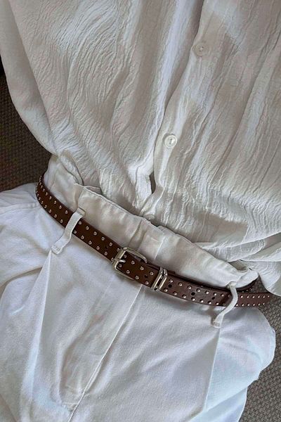 keisy Mia Studded Thin Silver Buckle Belt