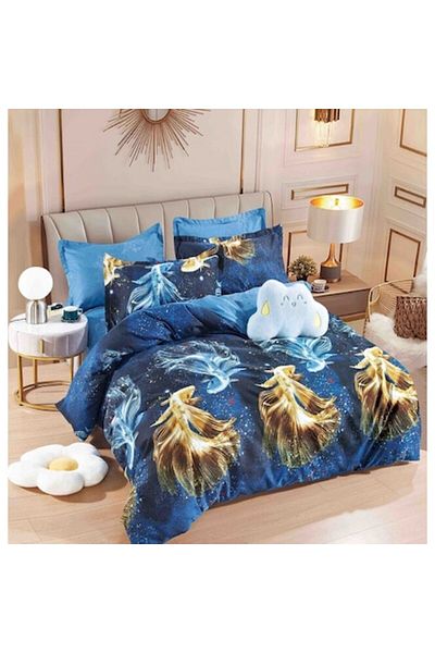 OEM Double bed linen with elastic, Jojo Home, Golden Fish print, 6 pieces, 2 people, 180x200cm, Superior