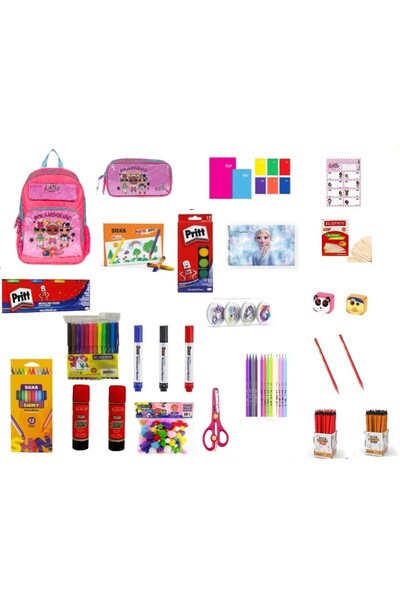 Pritt İLKOKUL KIRTASİYE SETİ 1 PEMBE ÇANTALI (KIZ ÖĞRENCİ)
