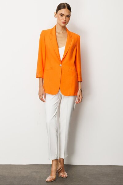 Moda İlgi Modailgi Duble Truvakar Kol Yarım Astarlı Rahat Kesim Ceket Orange
