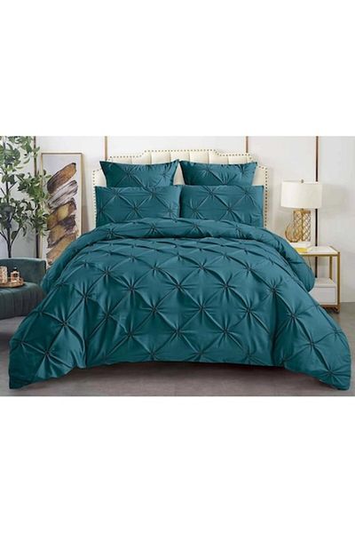 OEM Double Bed Sheet Sonia-Home, Uni, Pleated Embroidery Model, 6 Pieces, Finet, 220x240cm, Dark Turquoi