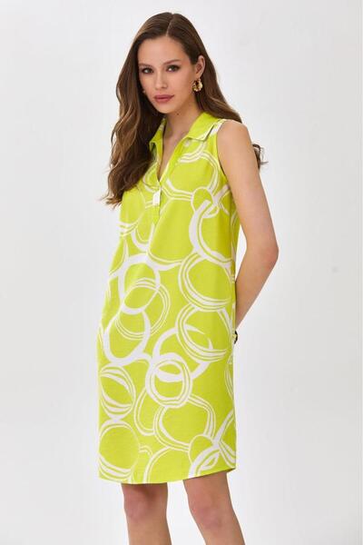 İKİLER Polo Yaka Önü Çıtçıtlı Kolsuz Elbise 025-4044