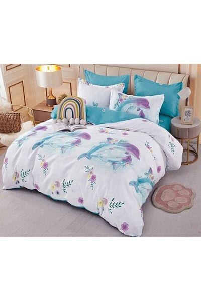 JOJO HOME Lenjerie de pat, Jojo Home, Imprimeu Culori Pastel, 6 piese, 2 persoane, 245x250cm, Finet Superior