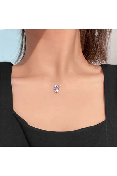 Eva Grace Calianna necklace, with transparent thread and oval silver pendant
