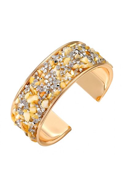 Eva Grace Amarilla bracelet, gold, cuff type, with yellow crystals and silver stones, adjustable
