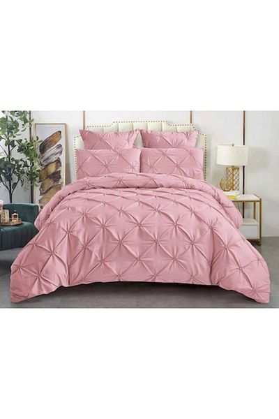 OEM Double Bedding Sonia-Home, Uni, Pleated Embroidered Model, 6 Pieces, Finet, 220x240cm, Pink