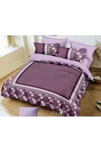 OEM Double Bed Linen, Velvet, 6 Pieces, Rose Print, Purple, 230x250cm
