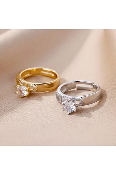 Eva Grace Nyla ring, silver, stainless steel, decorated with zirconia, adjustable - Celebration Collection