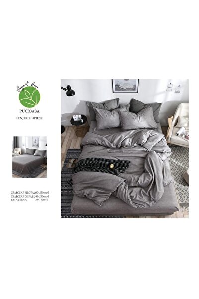 OEM Double Bed Sheet Set, 4 Pieces, 240x250cm, Cotton Satin, Gray