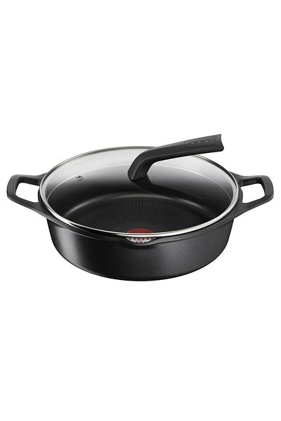 TEFAL Robusto E2497244 pot with lid, cast aluminum/glass, 28 cm, Black