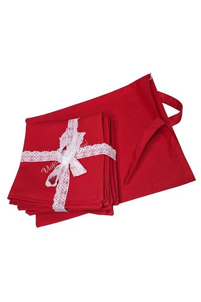 ARIALE Set 6 embroidered napkins, cotton, 35 x 35 cm, Red