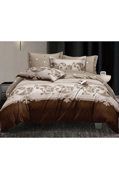 OEM Lenjerie pat dublu 2 fete, imprimeu Abstract, 4 piese, 2 persoane, 180x200cm, Bumbac Satinat, Maro-B