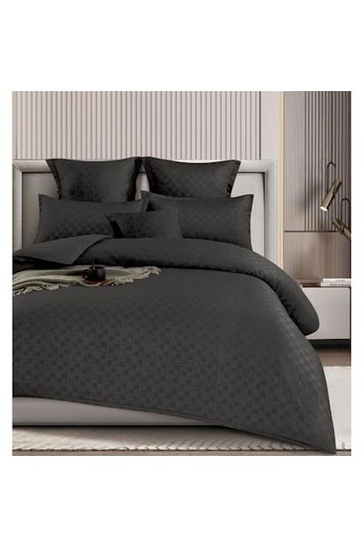 OEM Double Bed Set, Checkered Model, Finet, 6 Pieces, 2 Persons, Uni, 180x200cm, Black