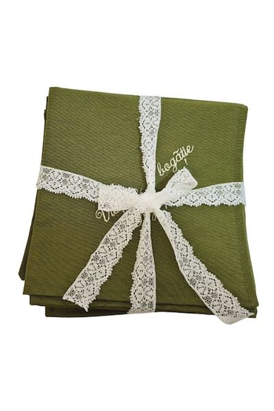 ARIALE Set 6 embroidered napkins, cotton, 35 x 35 cm, Olive