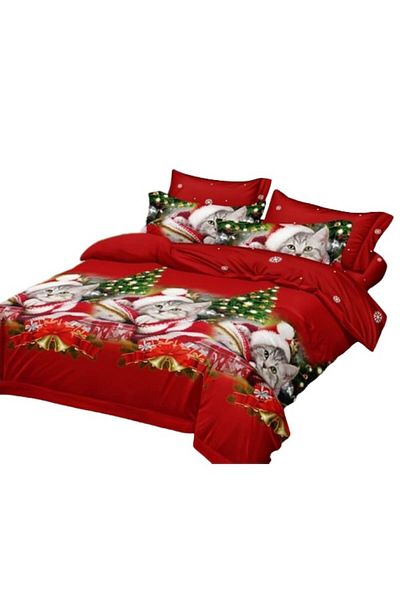 OEM Christmas Bed Linen Set, Finet, 6 Pieces, 230x250cm, Multicolor, Kitten