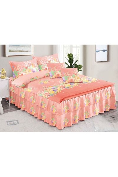 OEM Double Bed Sheet Set, Ruffled, Spring, Multicolored Flowers, 6 Pieces, 200x230cm
