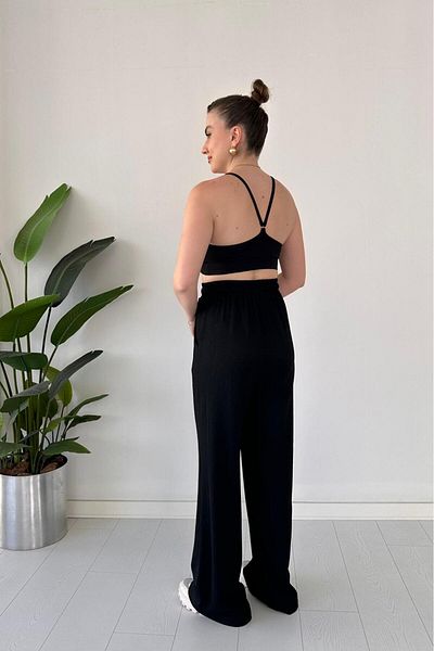 MaziButik Seersucker Trousers Black