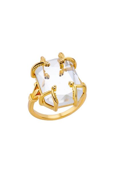 Eva Grace Ethel ring, gold, with rectangular stone, baroque style, made of stainless steel