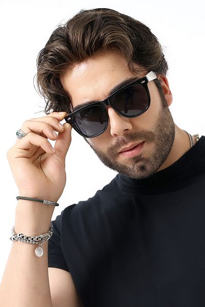 Lozzo Unisex Wayfare Black-White Polarized Sunglasses 23045-3 C0220 P