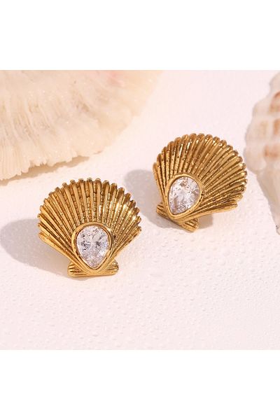 Eva Grace Connie gold-tone zirconia shell-shaped earrings made of 18K gold-plated stainless steel