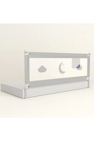 Little Mom Bariera protectie pentru pat copii, Little Mom Grey, cu sistem de Culisare verticala controlat prin