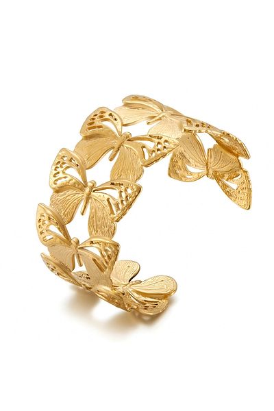 Eva Grace Elyse gold-tone adjustable stainless steel bracelet with butterfly pattern