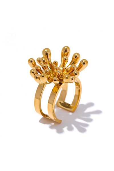 Eva Grace Samira ring, gold, made of 18K gold-plated stainless steel, with floral pattern, adjustable