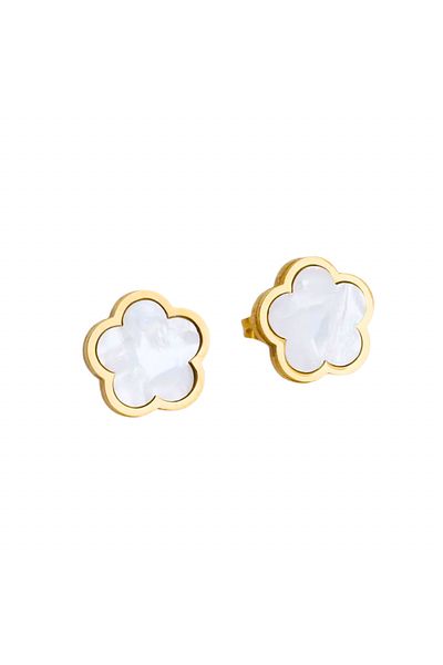 Eva Grace Kaelyn earrings, gold, stud type, made of stainless steel, with floral pattern - Floral Paradise Collection