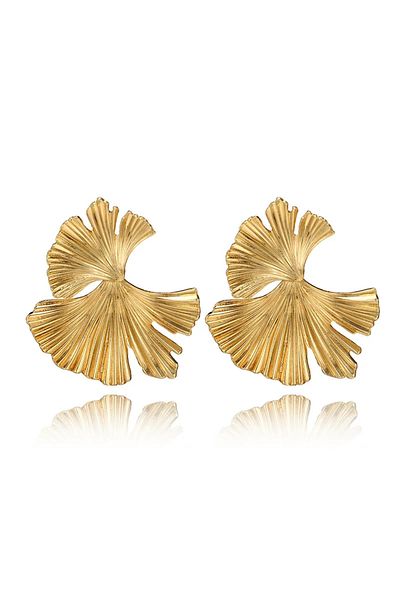 Eva Grace Tara earrings, gold, in the shape of a ginkgo leaf - Glamour Collection