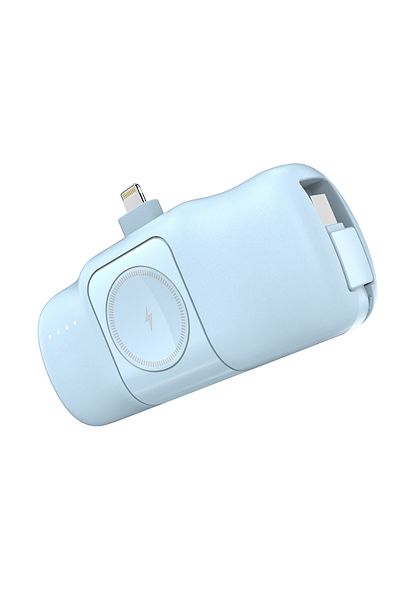 WOZINSKY Mini baterie externă 5000mAh 15W cu încărcător Lightning pentru iPhone și Apple Watch - Albastră