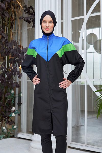 Birgül Bektaş Block Pattern 3-Piece Hijab Swimsuit Set